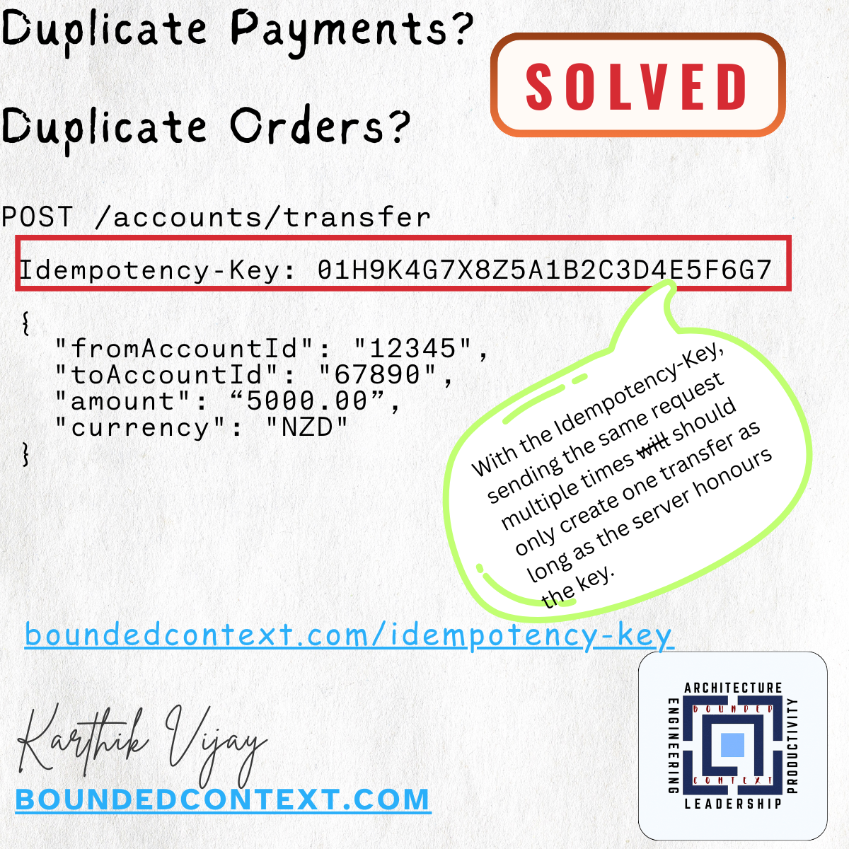 Idempotency key post-it note illustrating duplicate request prevention